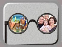 People seen through the outline of a pair of glasses